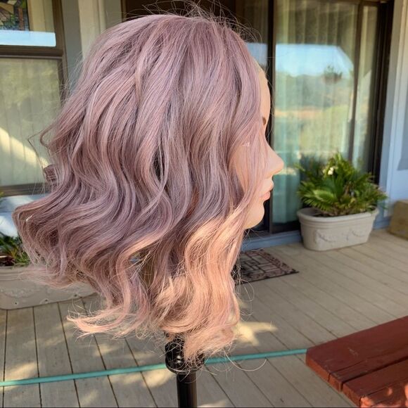 Dusty Rose Lace Front Synthetic Curly Lob Wig Size OS - Picture 5 of 13
